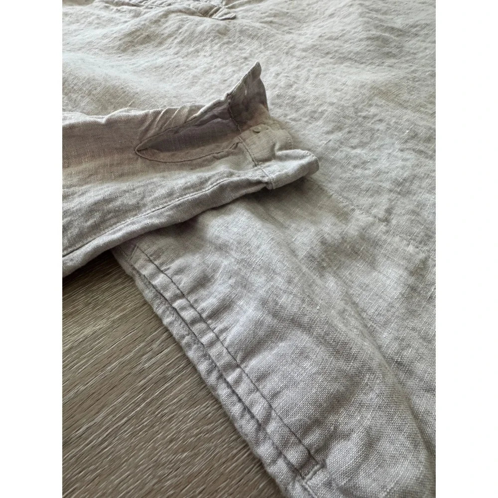 Tahari Womens XS 100% Linen Tunic Dress Oatmeal Beige Roll Tab Sleeve Pockets - Picture 3 of 7